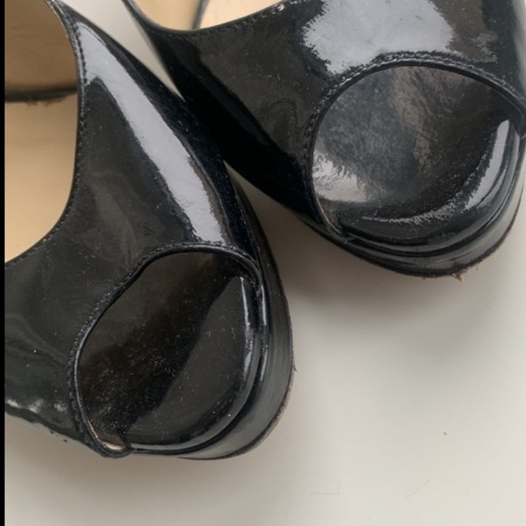 Jimmy Choo Nova Black Patent Peep Toe Platform Slingback 100mm Pumps 38 1/2 - Picture 7 of 16